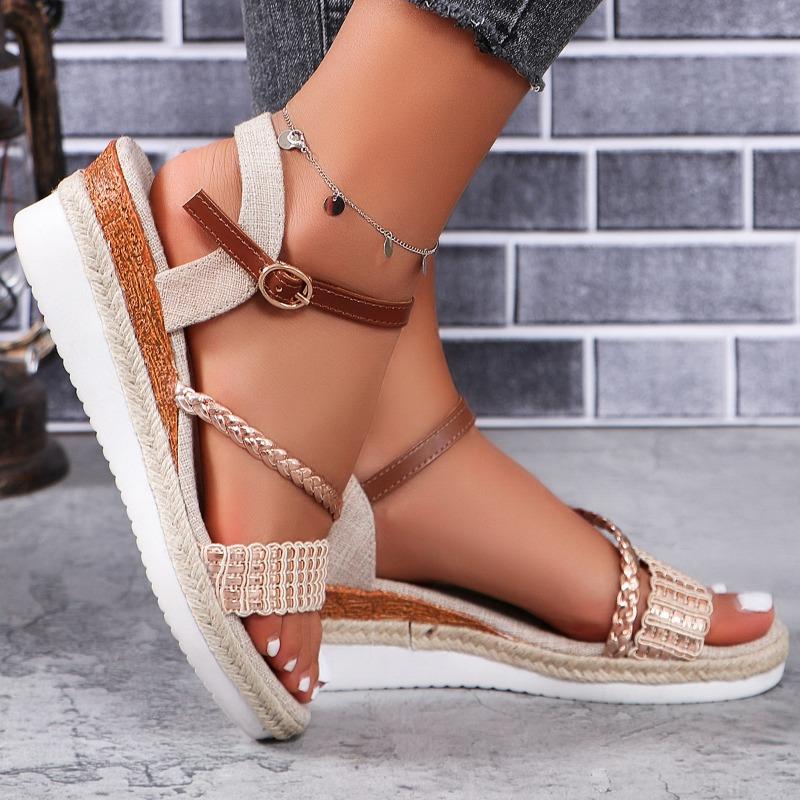 Fashion 2024 Summer Wedge Thick Sole Sandals Fashion New Simple Solid Color One-Line Buckle Strap Platform Sole Women's Sandals