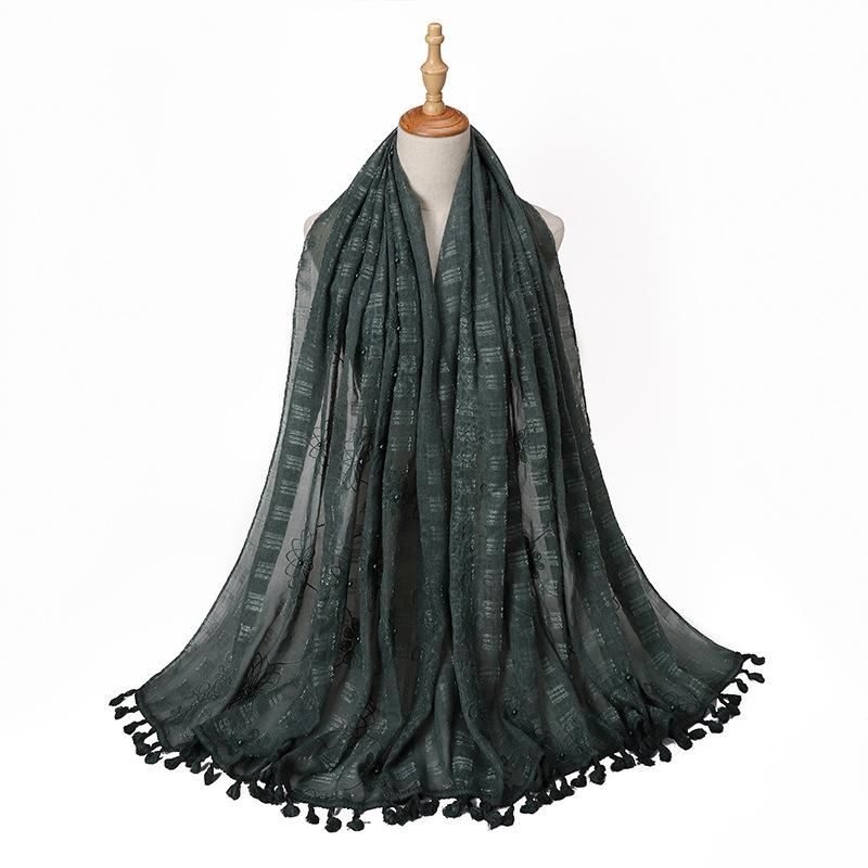 

Новое поступление Кружевной хлопковый шарф Хиджаб Ретро цветочный дизайн Шаль Шарфы с бусинами Женский Жемчужная повязка на голову Обмотки Бандана Мусульманская Пашмина 90x180cm