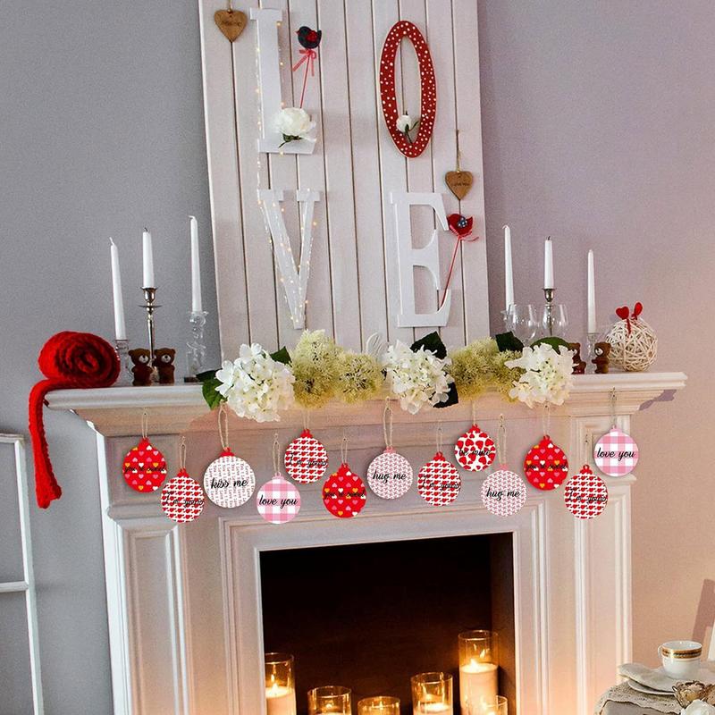 Valentines Day Ornaments Wood Tree 12 Pieces Valentines Heart Round Ornament Exquisite Round Ornament Valentines Parties Pendant China Mainland