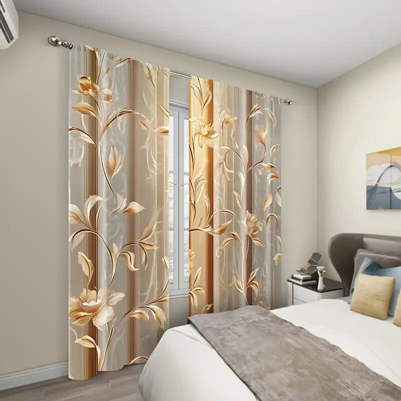 Retro European floral pattern printed curtains, window decorations, home decorations, room decorations