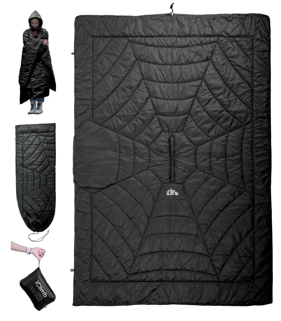 Camping Blanket with Integrated Storage Wearable Can be Used as a Simple Sleeping Bag or Sleeping Bag Cold Disaster Preparedness 200 x iClimbHooded