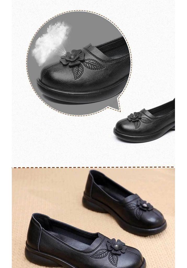 2026 Spring/Autumn Women's Flat Slip-On Leather Shoes for Wide Feet - Lightweight, Super Soft, Perfect for Middle-Aged and Elderly