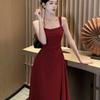 Red square neck suspender dress, summer new waist and thin toasting clothes, engagement red dress