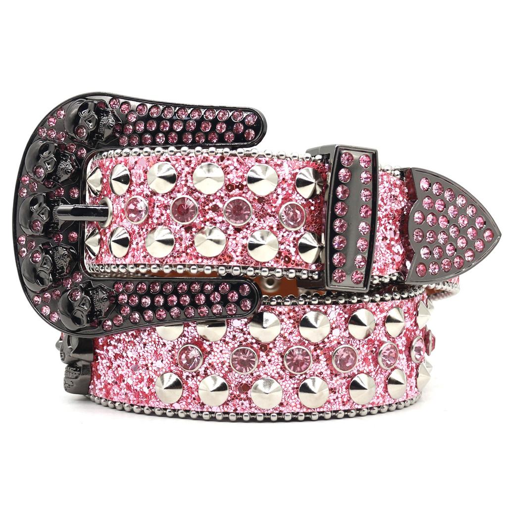 Shinning Diamond Waist Belts with Skull Buckle for Rock Fan Adjust Length Belt for Teens Woman Jeans Skirt Decorative
