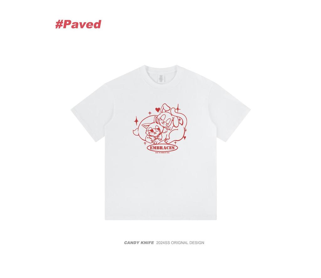 Hong Kong Style Cat Print Cotton T-Shirt for Men & Women - 2024 Summer Collection