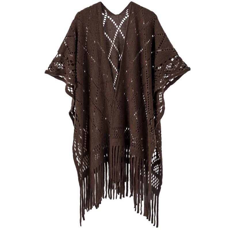 Autumn Winter Hollow Crochet Scarf Women Lady Layers Poncho Elegant Solid Tassel Shawl Scarve Capa Para Mujer Fashion Party New