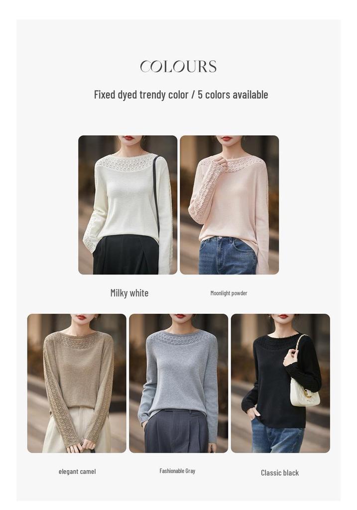 Women's Hollow Out Fine Wool Knit Sweater - Autumn/Winter Style