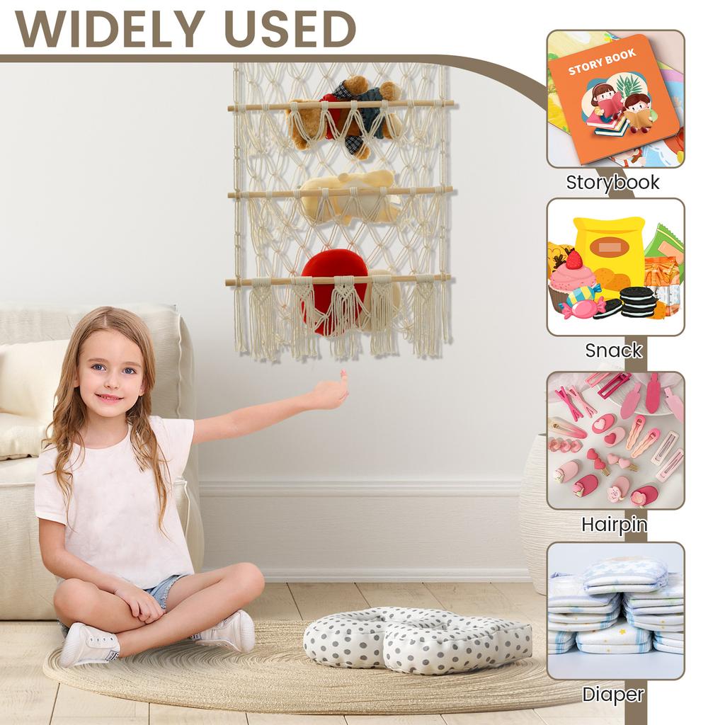4 Tiers Toy Net Stuffed Animal Storage Hammock Cute Stuff Animal Organizer Plushie Net Space Saving Macrame Wall Toy Holder