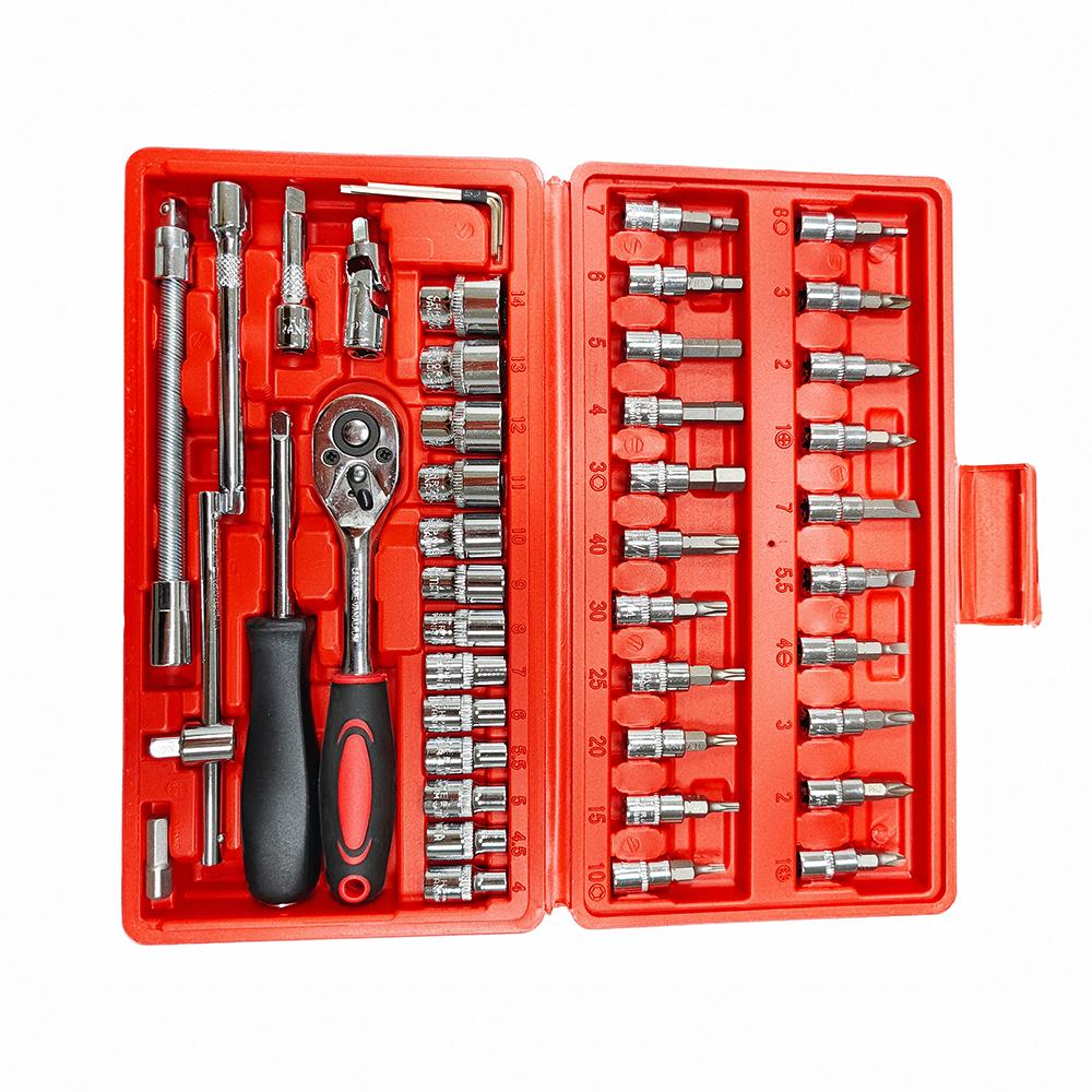 Universal Hardware Kit Herramientas HAND TOOL BOX SETS Tools Set Mechanics Manual Hardware Tool Sets Professional (Red,46 pcs set) красный