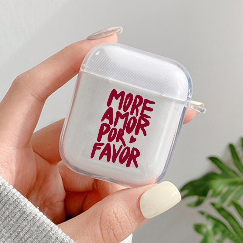 Colorful Maximalist More Amor Por Favor Earphone Case For Apple Airpods 4 3 2 1 Pink Letter Soft Clear Cover for Airpod Pro 3 2