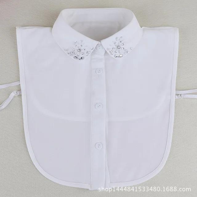 Fashion Ladies Fake Collar for Women Chiffon Fake Collar Rhinestone False Collar Lapel Detachable Button Half-Shirt Blouse Top
