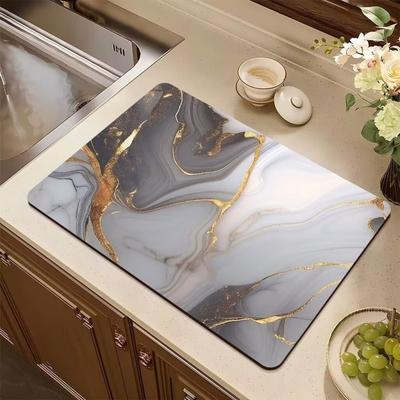 Tapis de cuisine super absorbant à imprimé marbre, tapis de séchage, coussin de drainage à séchage rapide, tapis pour vaisselle, dessous de plat antidérapant pour vaisselle, café