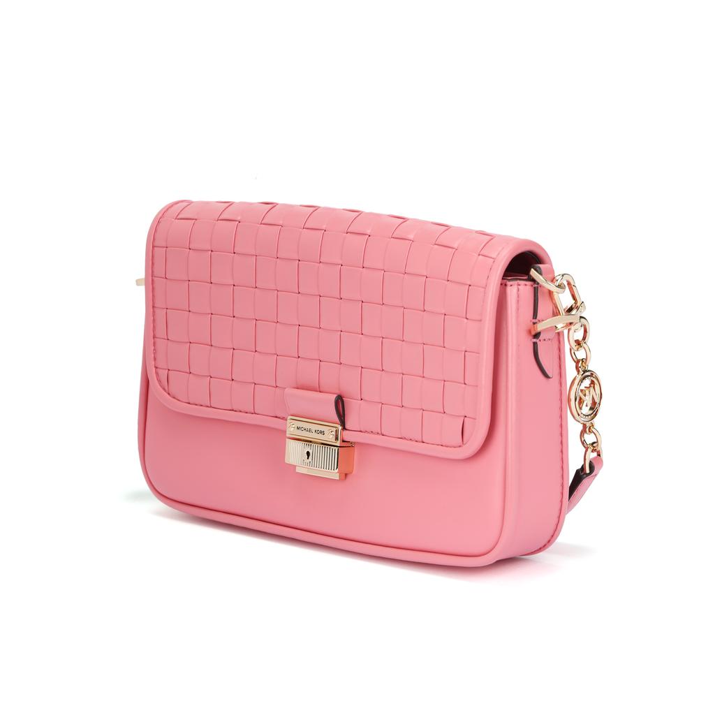 Michael Kors Mk Bradshaw Solid Letter Logo Chain Quilted Weave Flap Leather Baguette Bag Women bags Light-Pink 30S1G2BL1T-644
