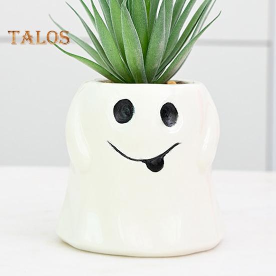 Ghost Planter Ceramic Cute Ghost Flowerpot Halloween Ghost Pot with Funny Expressions Gift for Succulent Lovers