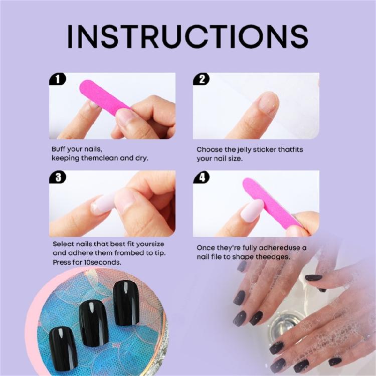 Square Nail Tips Black Fake Nail Glues On Nail Stick On Nail Press On Nail Artificial False Nail for Womens and Girls
