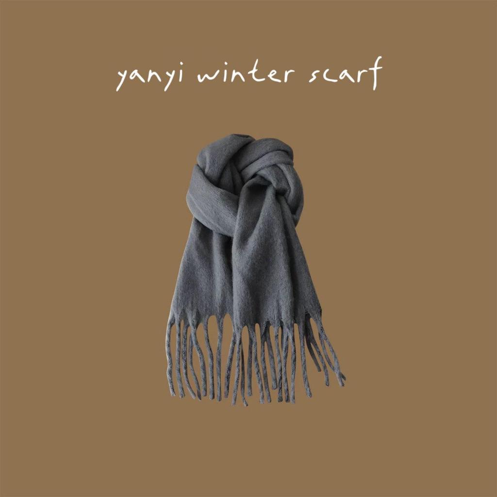 Women's Autumn & Winter Plaid Scarf: Thick Imitation Cashmere Shawl, Solid Color Neck Warmer for Students