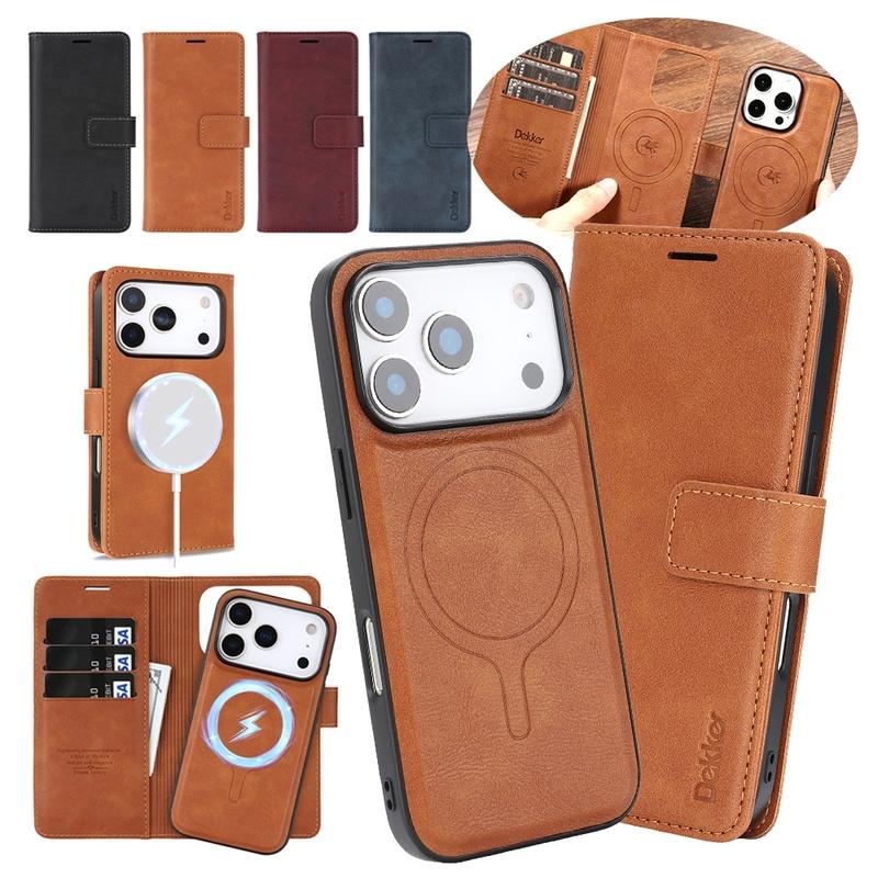 Leather Case for IPhone 17 Air 16 Promax 15 Plus 14 Pro Max 13 Pm 12 Magnetic Card Slots Wallet 2 in 1 Phone Cover