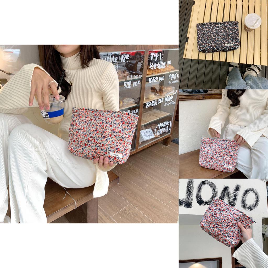 Small Floral Makeup Bag Velvet Lipstick Storage Pouch Retro Style Portable Wash Bag