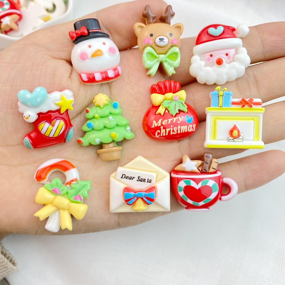 

10 Pcs New Cute Cartoon Deer Head, Old Man, Socks, Snowman Christmas Collection Resin Scrapbook Diy Jewelry Wedding Hairpin