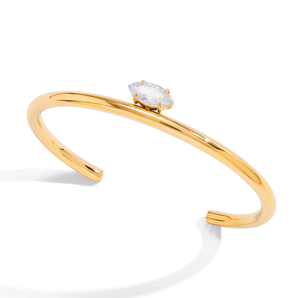 Yori High Quality Stainless Steel Marquise White Zircon Open Bracelet Bangle Waterproof Texture Personalized Unisex Jewelry Bijo