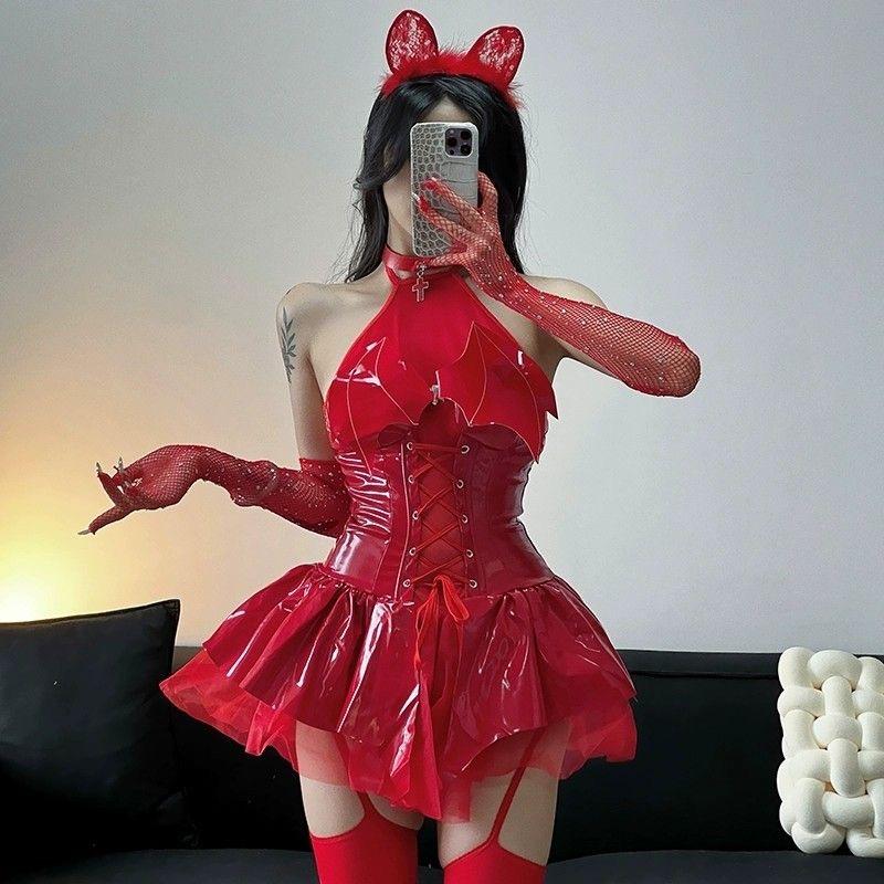Anime Devil's City Queen Unifrom Women Cool Girl Punk Cyber Leather Outfits Costumes Cosplay Halloween Costumes Sexy Women BDSM