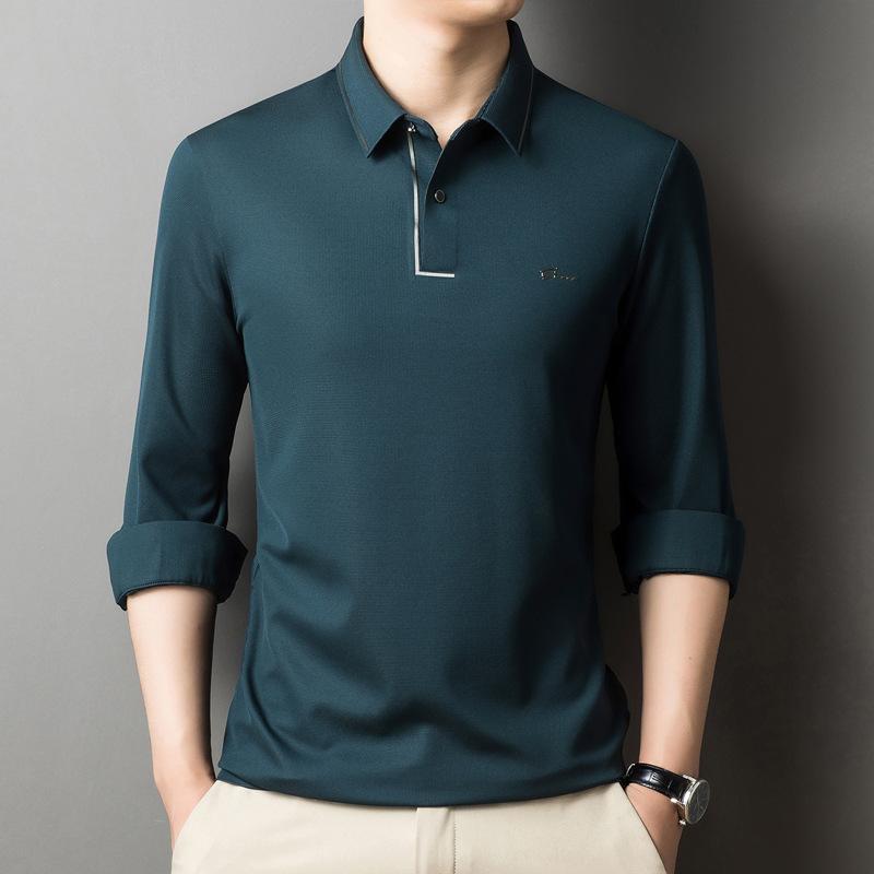 

Мужская футболка с длинными рукавами, весна и осень, новая повседневная рубашка для среднего возраста со свободными лацканами из тонкого шелка, одежда для папы XXXXL