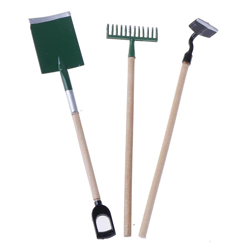 3Stk/Set Metall Garten Spaten Rechen Werkzeuge Für Puppenhaus Miniaturen Zubehör