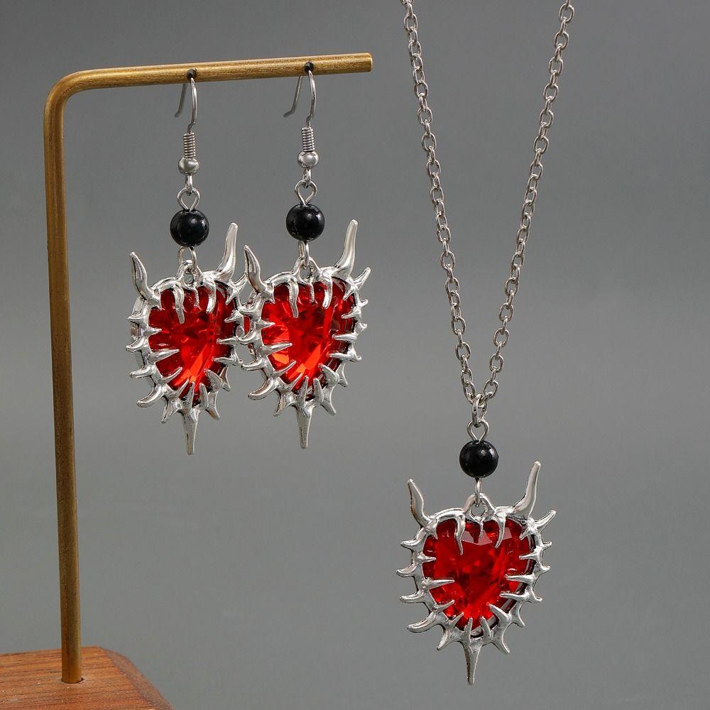 Zinc Zinc Alloy Black Necklace Earring Set Luxury Dangle Earrings Set Thorn Love Pendant Necklace  Gift