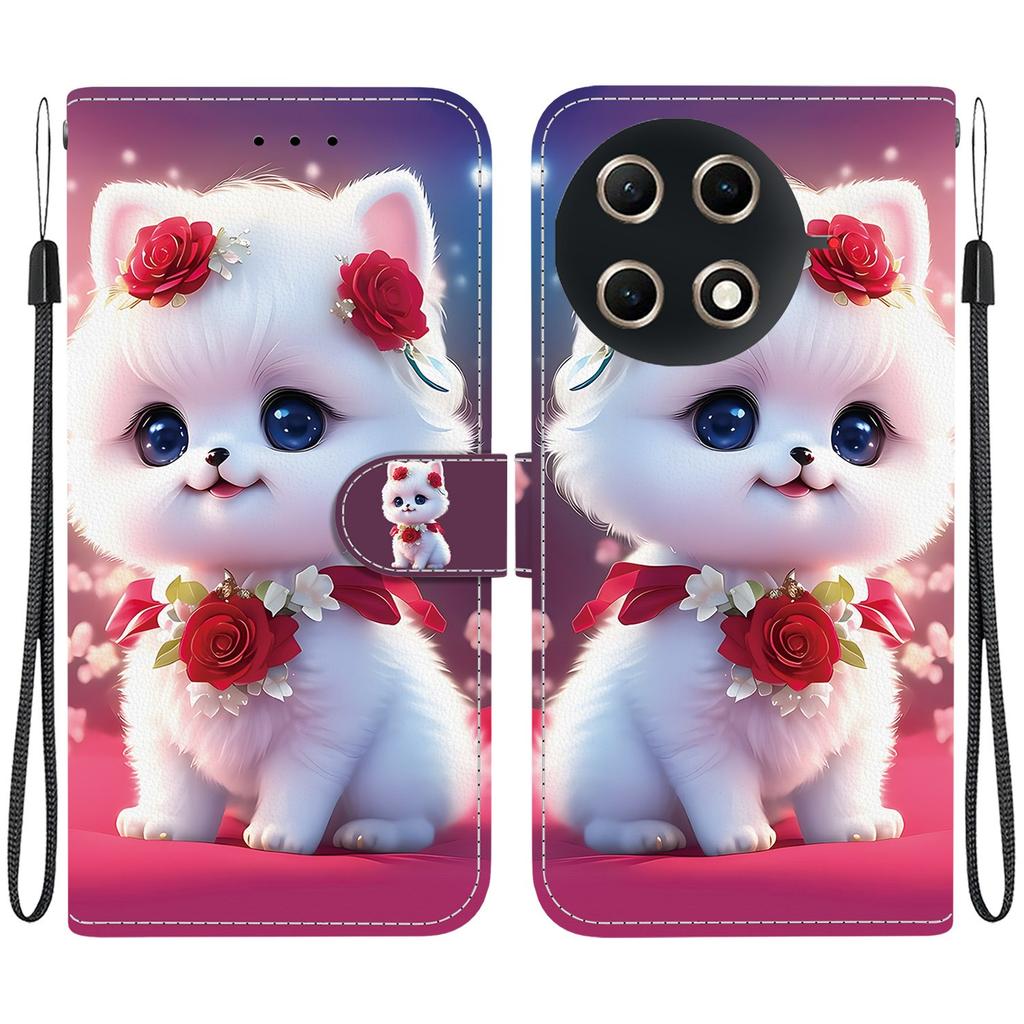 Handmade PU Leather Flip Case for Tecno Camon 30S / Camon 30S Pro Anti-Slip Shockproof Cover with Wrist Strap & Heart/Rose Cat Designs