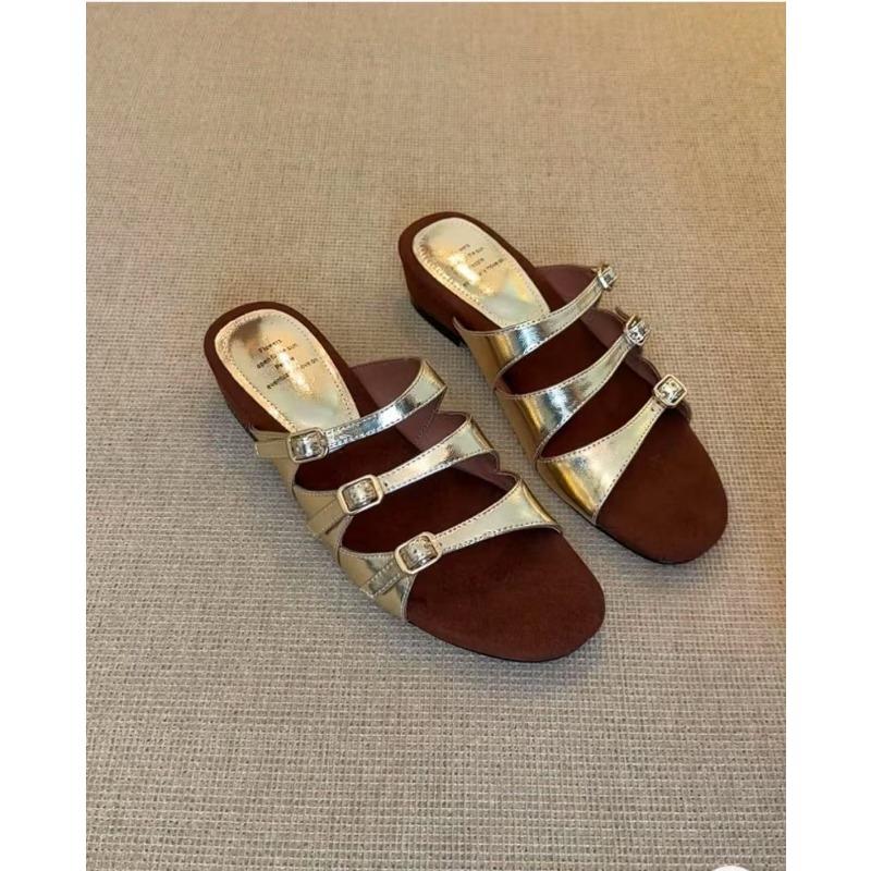 

Sheepskin version~ New gentle one-word shoes women s summer versatile commuting thick-soled leather cool slippers 40