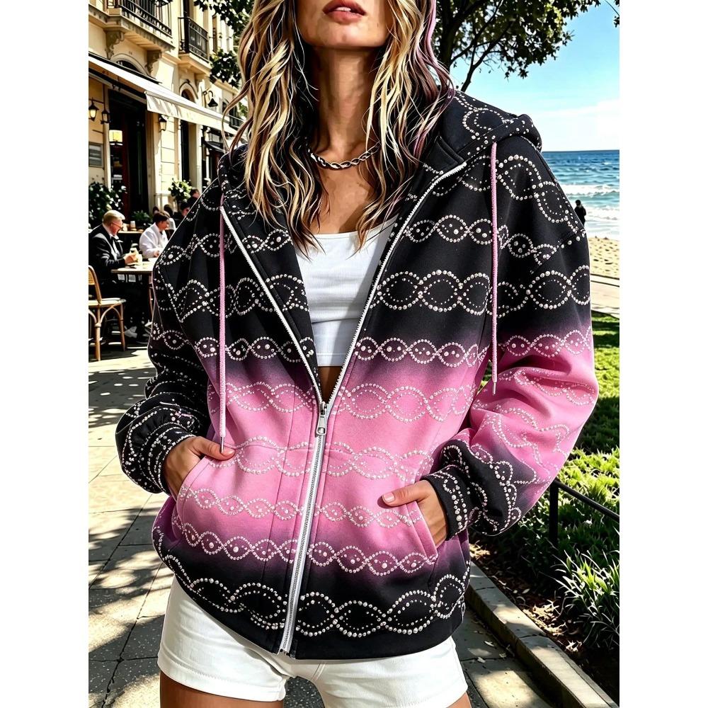 2026 Autumn/Winter New Style Women's Zippered Hooded Sweatshirt Versatile Fashionable Casual 3D Pattern Print