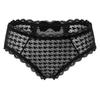 LittleForBig Men's Low-Waisted Briefs with a Cute Ribbon Detail, Houndstooth Pattern, Mesh, Black, Size S