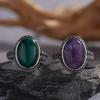 S925 Sterling Silver Inlaid With Natural Purple Dragon Crystal Malachite Colored Treasure Ring Women'S Retro Silver Pattern Light Luxury