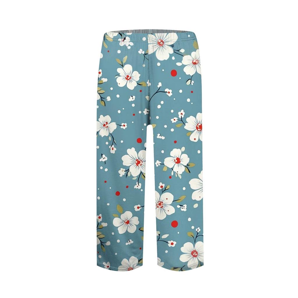 Women's High Waist Printed Casual Trousers Workout Pants 3/4 Pants