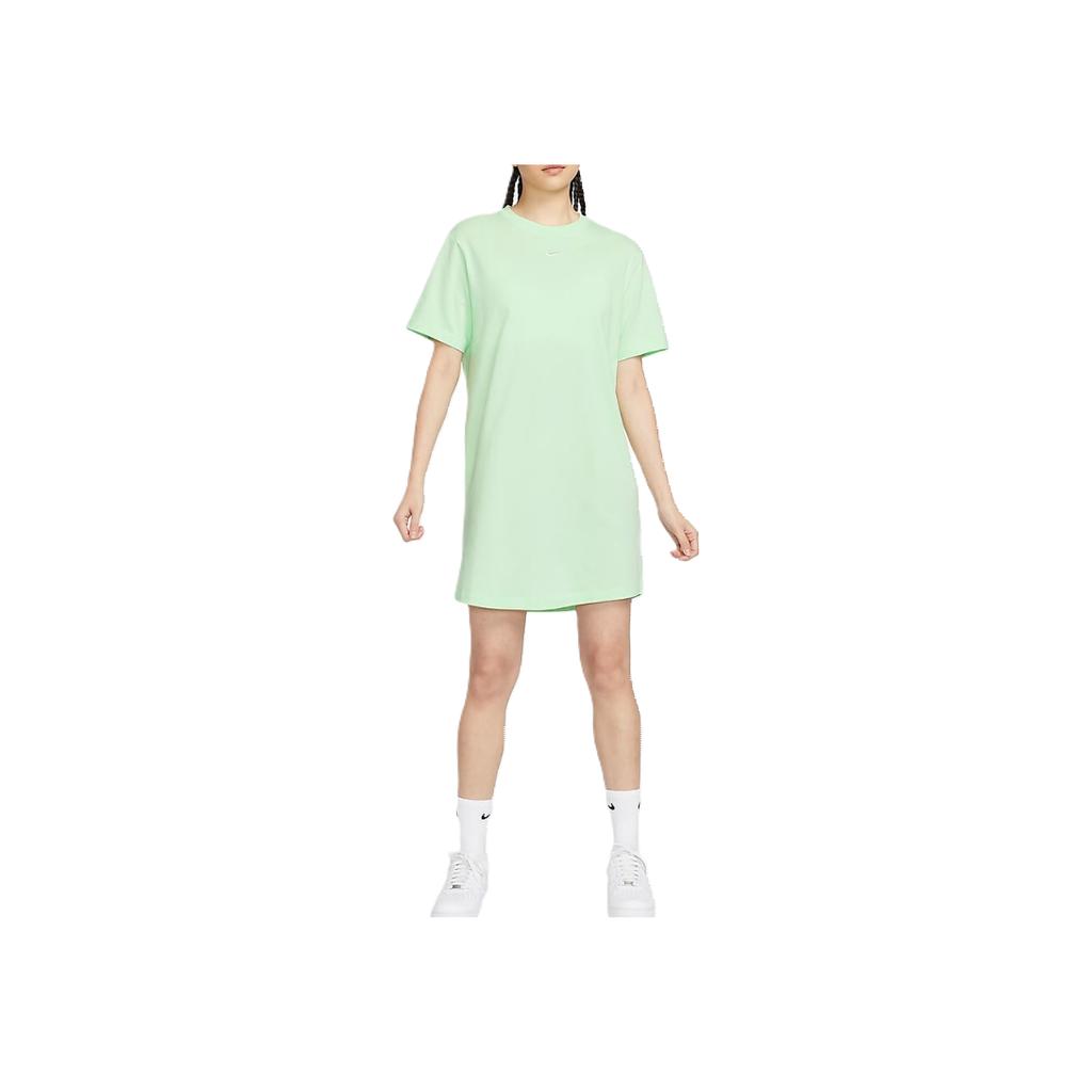 Nike Sportswear Essentials Loose Fit Solid Color Crew Neck Pullover Brand Logo Printed Short Sleeve Dress Women Dresses Steam-Green DV7883-376