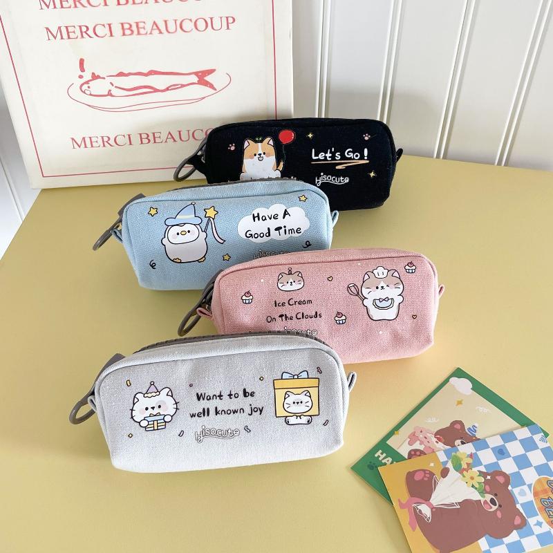 1pcs Cartoon Cute Canvas Pencil Case Student Large Capacity Stationery Storage Bag Portable Cosmetic Bag Lovely Gifts
