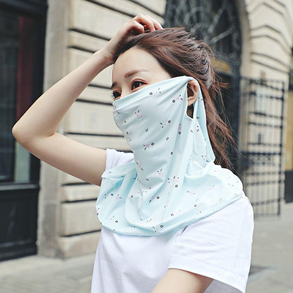With Neck Flap Sunscreen Face Mask Veil Flower Driving Face Shield Veil Ladies/Girls