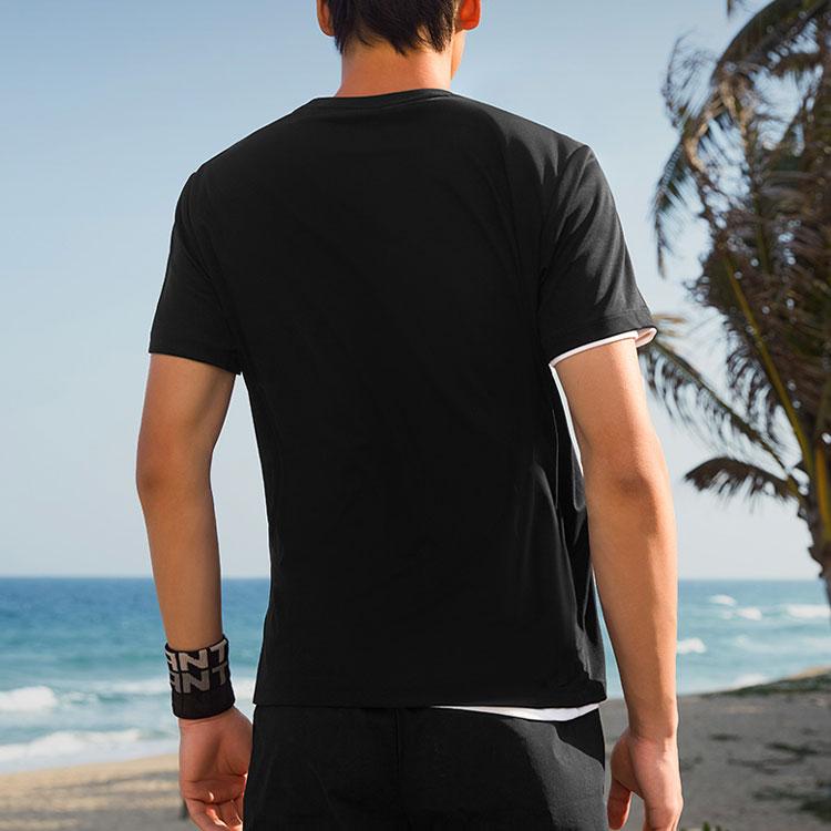 Anta All-Weather Series Solid Color Letter Print Round Neck Casual National Flag Short Sleeve T-Shirt Men Tops Black 152220115-1