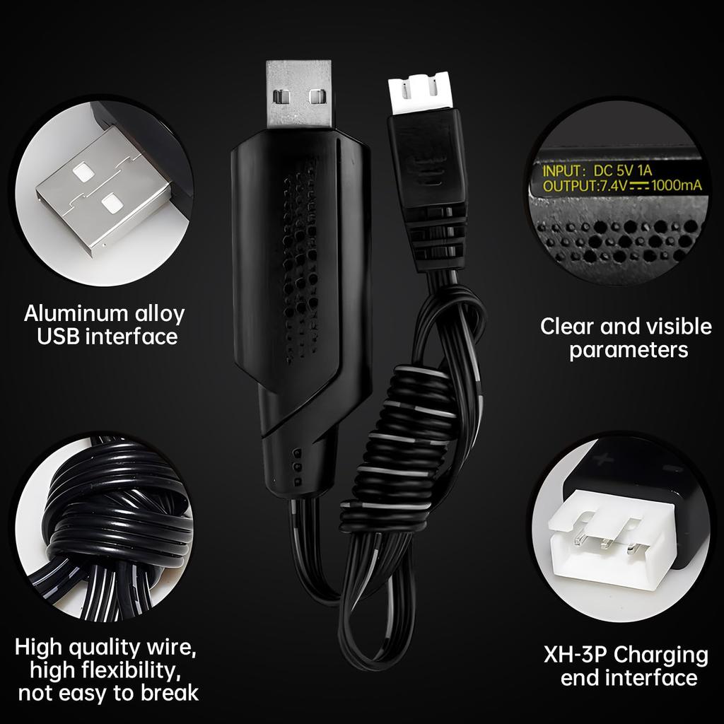 7.4V 3000mAh 15C 2S Li-ion Battery with JST-2P Plug and USB Charging Cable – for UDIRC UD1601 UD1602 SG1603 RC Car 1/10 1/12 1/16