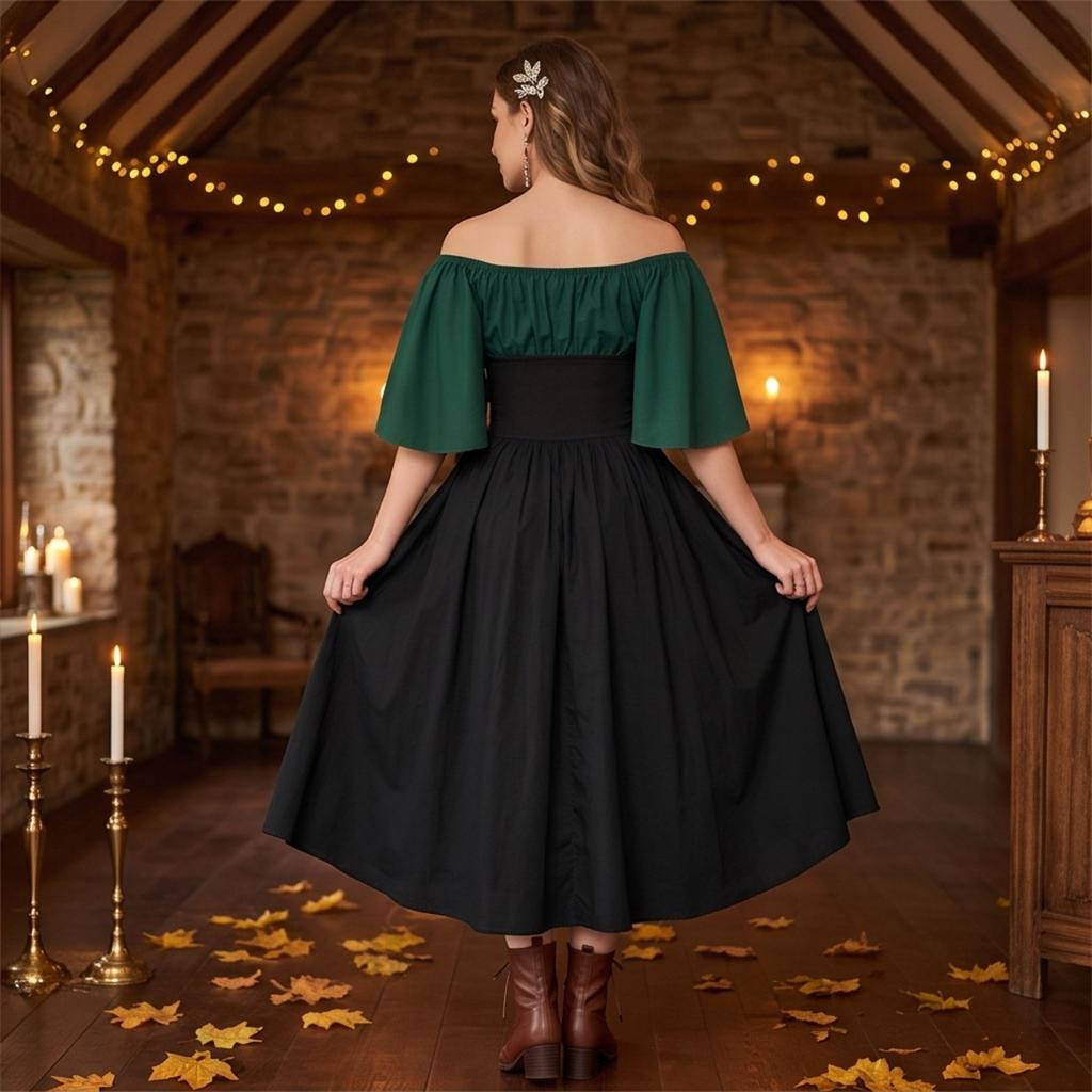 Damen schulterfreies Vintage-Kleid mit voller Glockenrock für Halloween-Kostüm