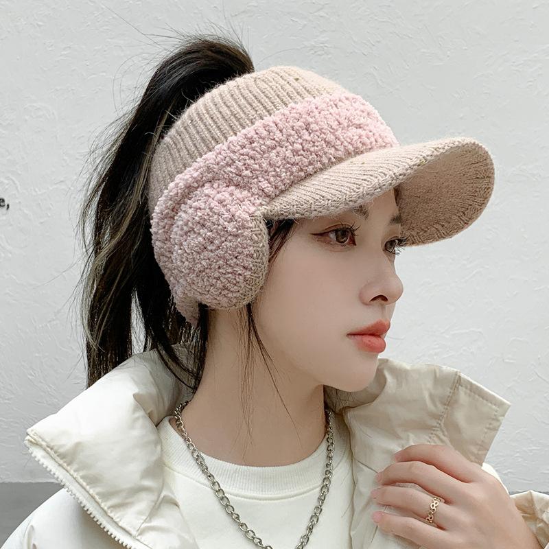 Ear Protection Warm Wool Cap Children's Winter Thickened Knitted Ponytail Hat Casual Versatile Empty Top Hat Cycling Hat