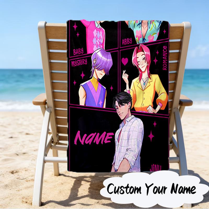 Custom Name Fantasy Night Trio K-Pop Microfiber Beach Towel Super Soft & Absorbent for Bath, Beach, Travel  Bath Time Accessory, Fan Gifts