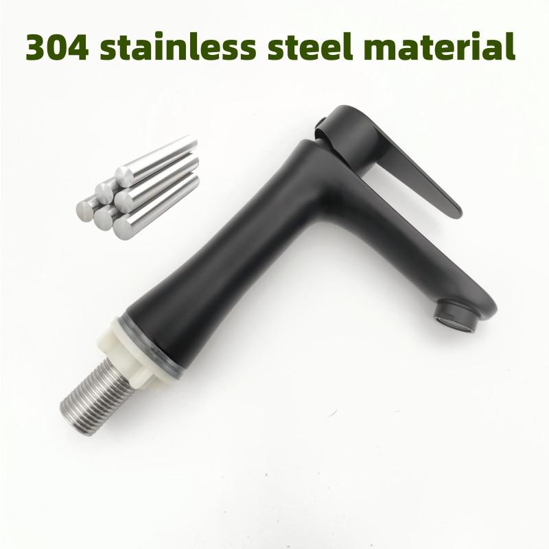 Bathroom Sink Black Faucet 304 Stainless Steel Single Cold Faucet Household Modern Stylish Water Tap