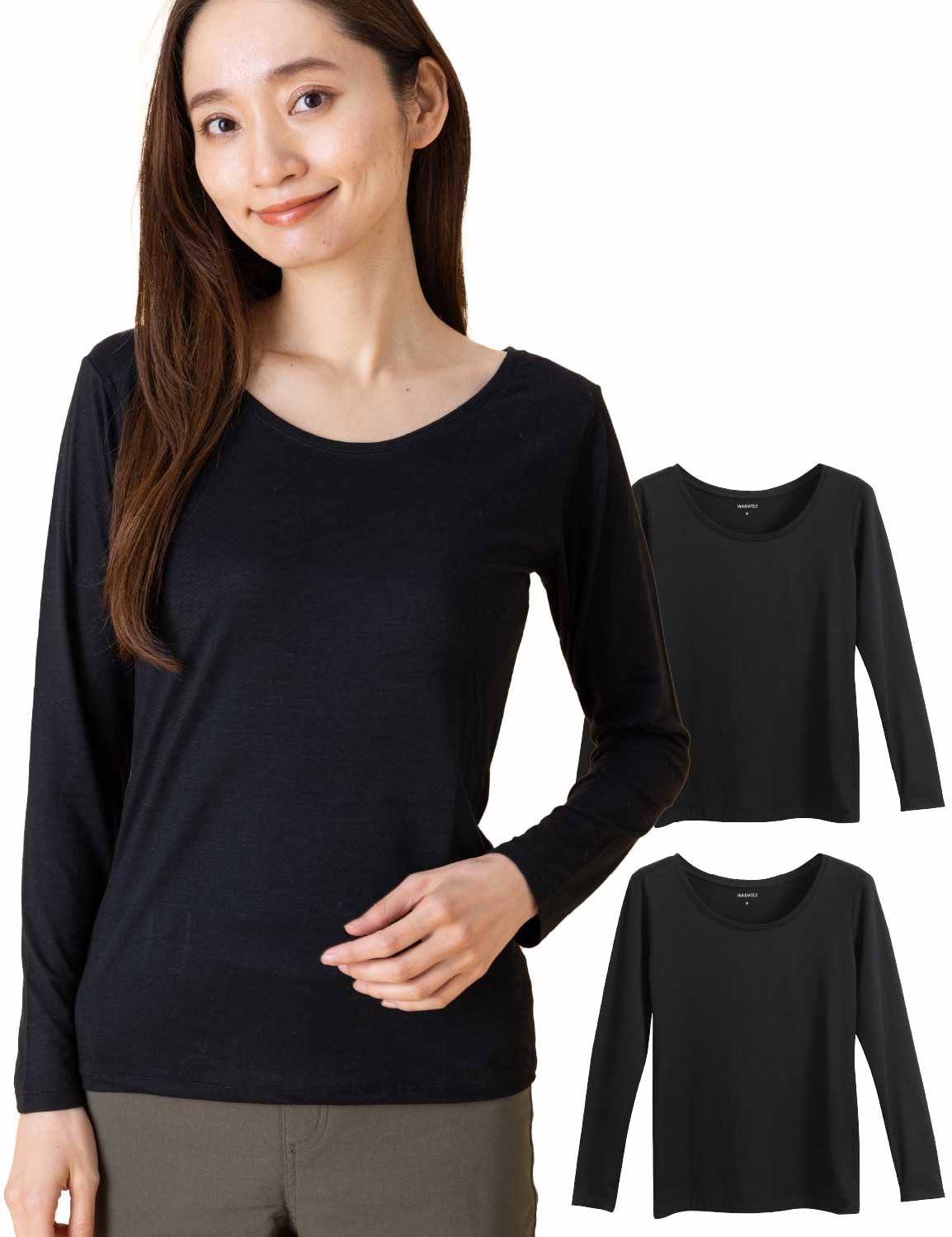 

Amazon Эксклюзивный бренд теплое нижнее белье для комплекта с длинным рукавом U Heat Smooth Odor Cold Black Sleeve U [Duerfusa] Женщины, 2, Шея, Женское нижнее белье,