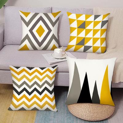 Yellow Simple Geometric Print Home Decor Pillowcase Bedroom Living Room Sofa Decoration Polyester Cushion Cover with Zipper