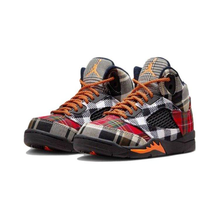 Air Jordan 5 Retro PS Plaid Kids Sneakers Multi-Color Black Total-Orange FD4812-008