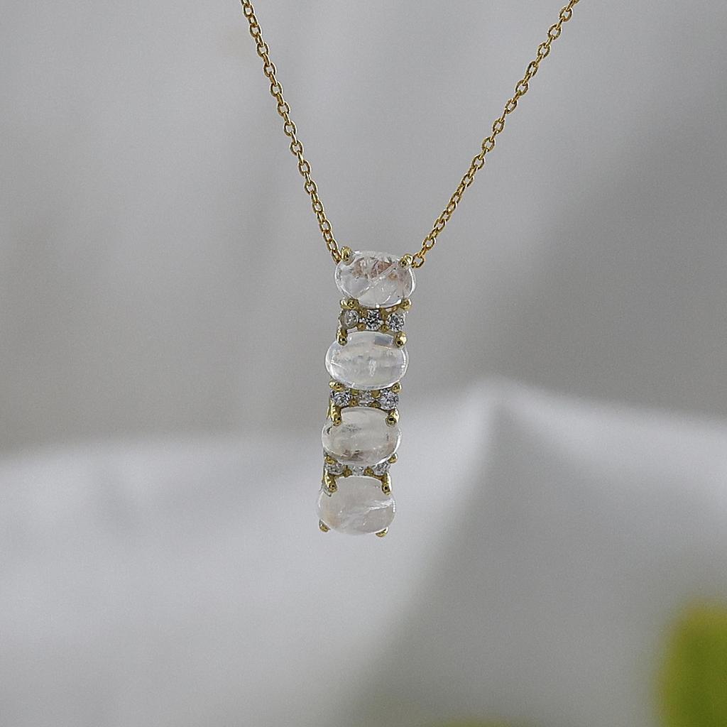 Silver Jewelry, Moonstone Gold Plated Jewelry, Women Necklace, Wedding Gift