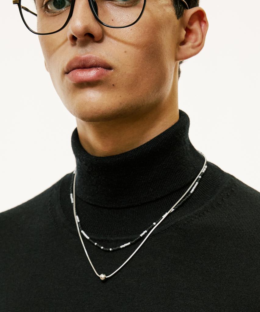 Ssy [Set] Handmade Glass Bead & Silver Ball Layering Necklace