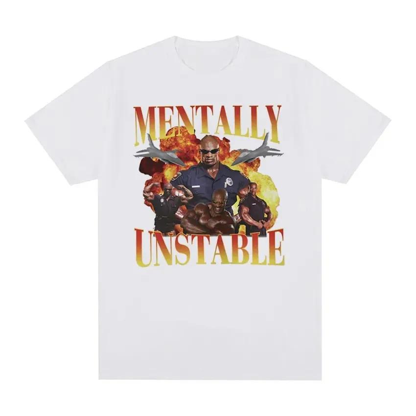 Mentally Unstable Funny Gym Graphic T-shirt Women's Cool Retro Gothic Short sleeved T-shirt Hip Hop Clothing Large T-shirt