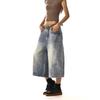 Women Baggy Wide Leg Denim Culottes Vintage Washed Loose Cropped Jeans